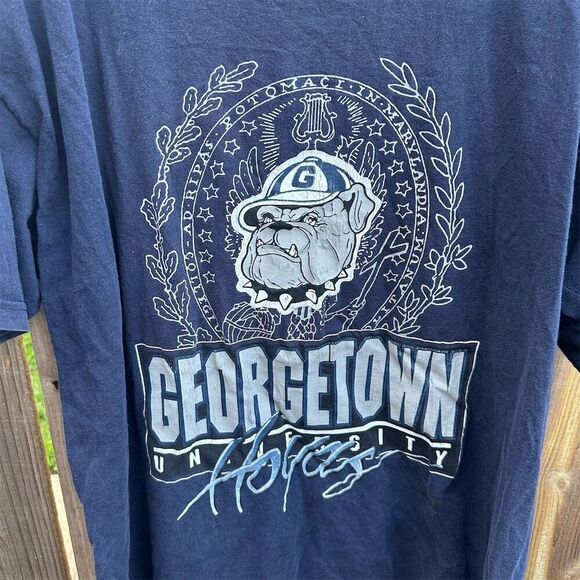 Vintage Georgetown Hoyas Men's XL Blue Graphic T-Shirt 90s Sports Tee - Picture 2 of 5